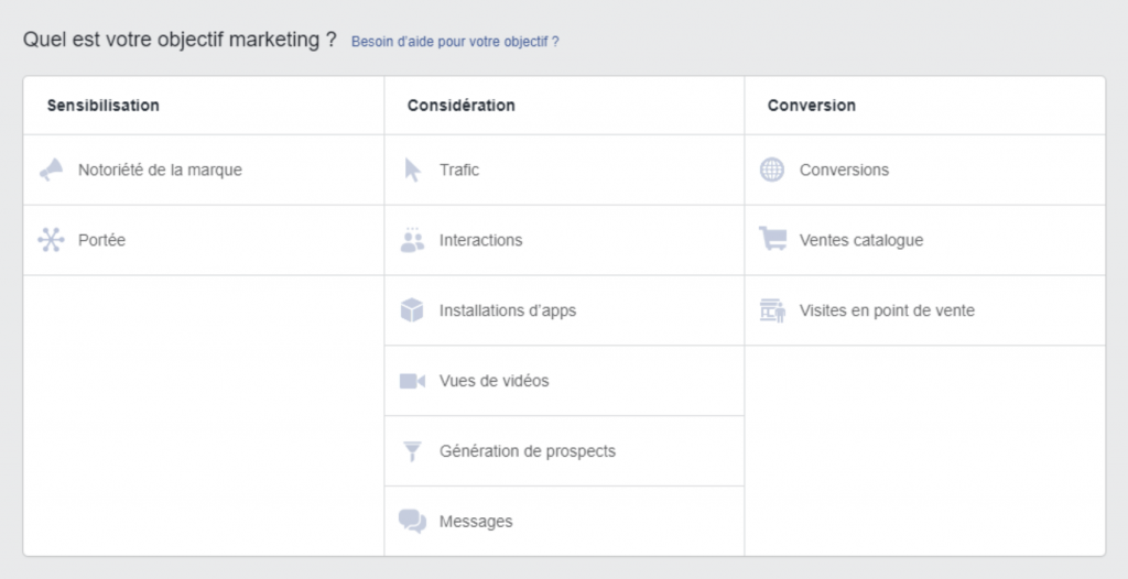 Setting up Facebook campaign objectives